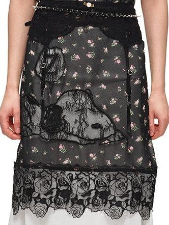 1JINN STUDIO Sheer V-neck Applique Embroidery Layered Women&