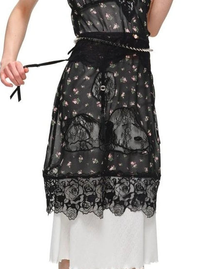1JINN STUDIO Sheer V-neck Applique Embroidery Layered Women&