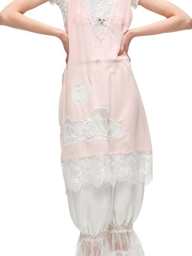 1JINN STUDIO Sheer V-neck Applique Embroidery Layered Women&