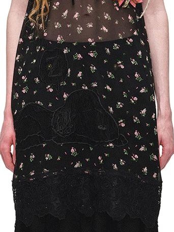 1JINN STUDIO Sheer V-neck Applique Embroidery Layered Women&