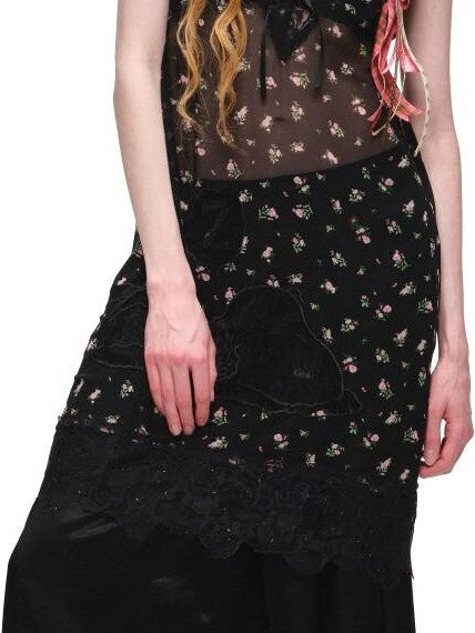 1JINN STUDIO Sheer V-neck Applique Embroidery Layered Women&