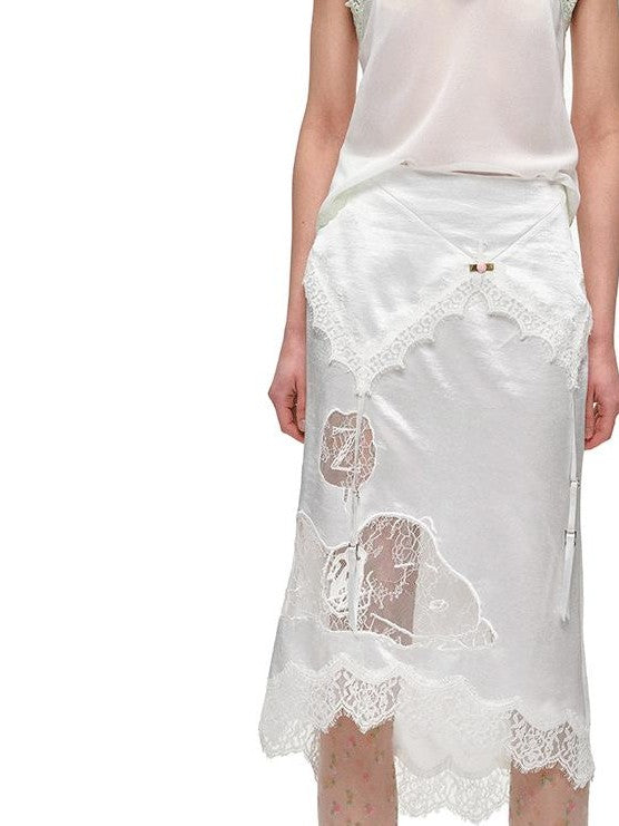 1JINN STUDIO Sheer V-neck Casual Spliced Cutout Lace Women&