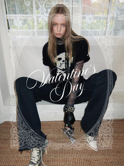 1JINN STUDIO Skull Jacquard Knit Ripped Fitted Punk Women&