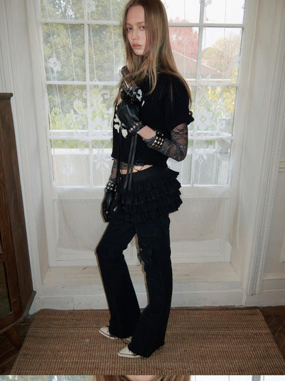 1JINN STUDIO Skull Jacquard Knit Ripped Fitted Punk Women&