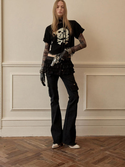 1JINN STUDIO Skull Jacquard Knit Ripped Fitted Punk Women&