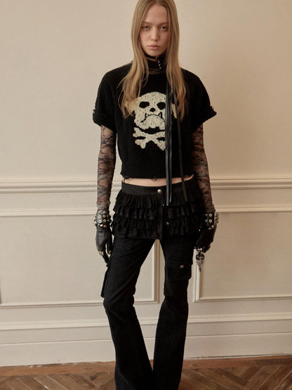 1JINN STUDIO Skull Jacquard Knit Ripped Fitted Punk Women&