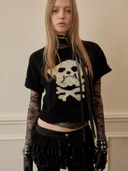 1JINN STUDIO Skull Jacquard Knit Ripped Fitted Punk Women&