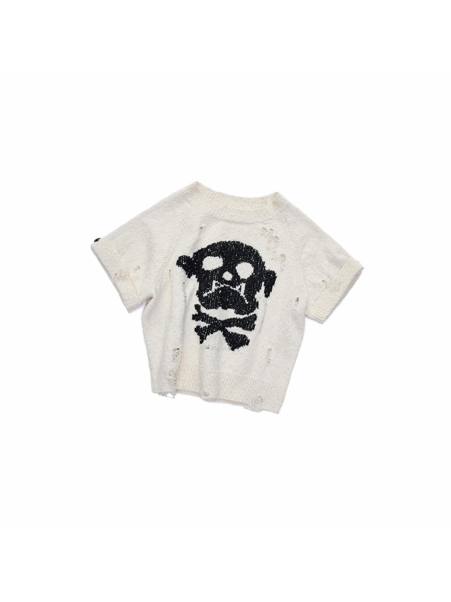 1JINN STUDIO Skull Jacquard Knit Ripped Fitted Punk Women&