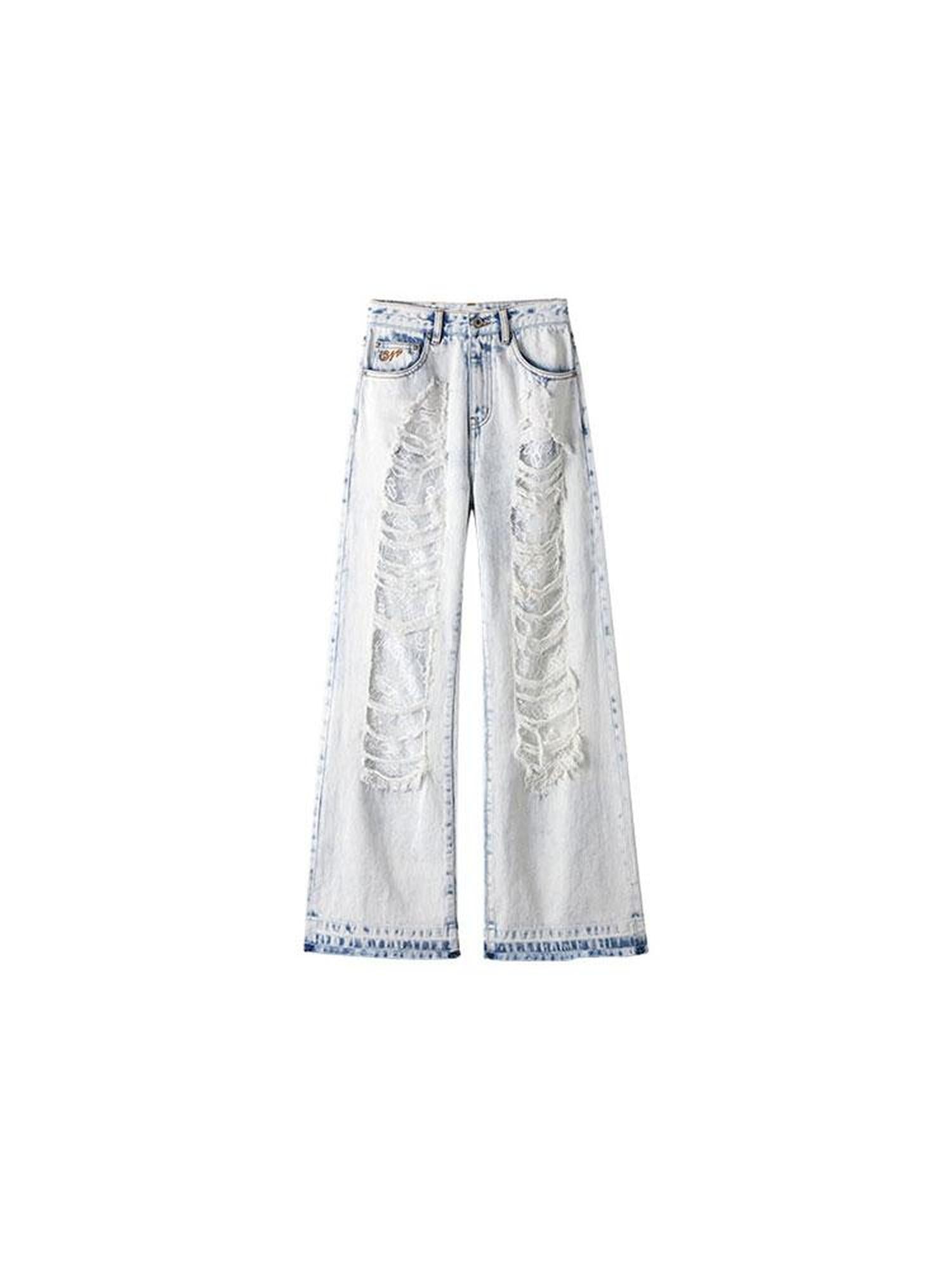 1JINN STUDIO Slimming Ripped Lace Vintage Washed Distressed Women&