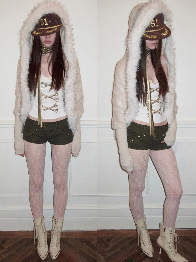 1JINN STUDIO Slouchy Fur Collar Pocket Knit Women&