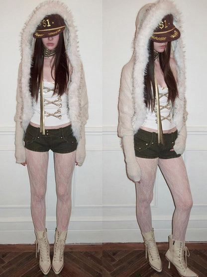 1JINN STUDIO Slouchy Fur Collar Pocket Knit Women&
