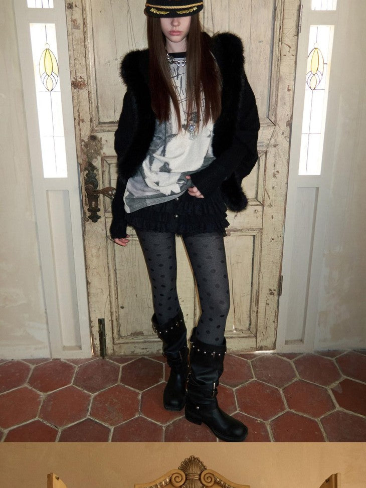 1JINN STUDIO Slouchy Fur Collar Pocket Knit Women&