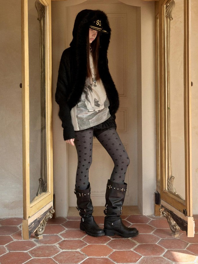 1JINN STUDIO Slouchy Fur Collar Pocket Knit Women&