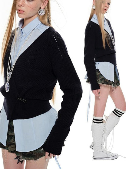 1JINN STUDIO Slouchy V-neck Cinched Waist Long Sleeve Women&