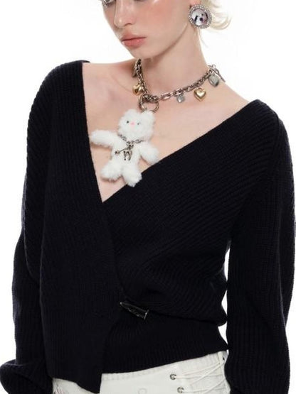 1JINN STUDIO Slouchy V-neck Cinched Waist Long Sleeve Women&