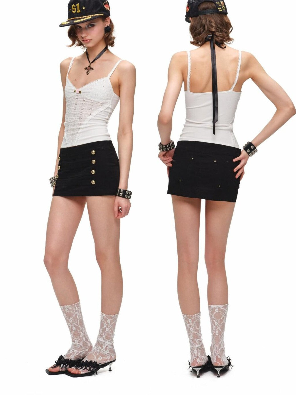 1JINN STUDIO Small Rose Jacquard V-neck Colorblock Cinched Waist Women&