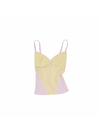 1JINN STUDIO Small Rose Jacquard V-neck Colorblock Cinched Waist Women&