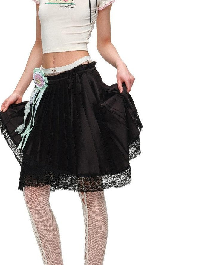 1JINN STUDIO Snoopy Character Printed Lace Trim Short Sleeve Women&