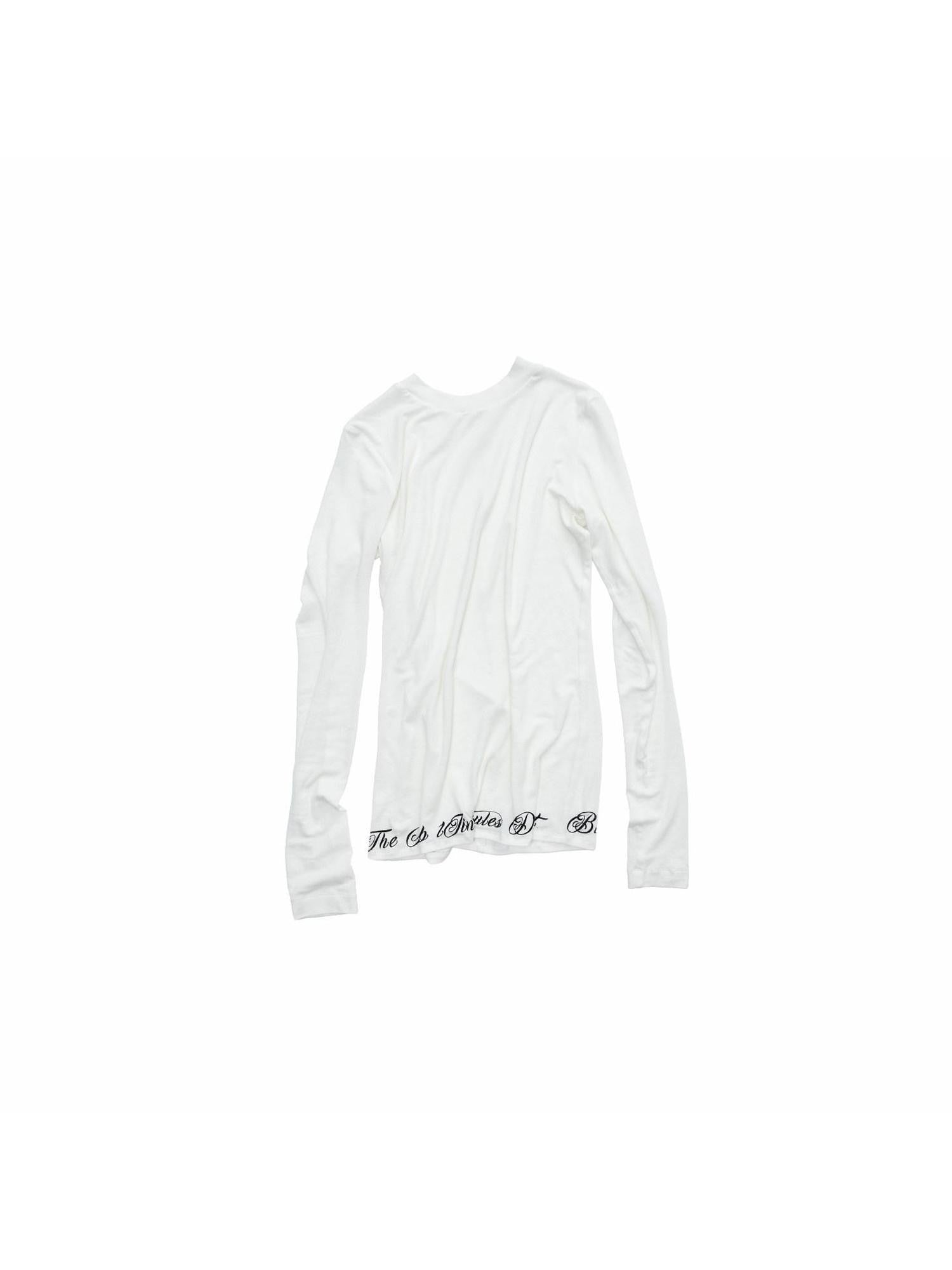 1JINN STUDIO Solid Crew Neck Sheer Hem Letter Print Women&