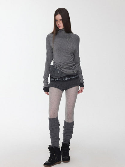 1JINN STUDIO Solid Crew Neck Sheer Hem Letter Print Women&