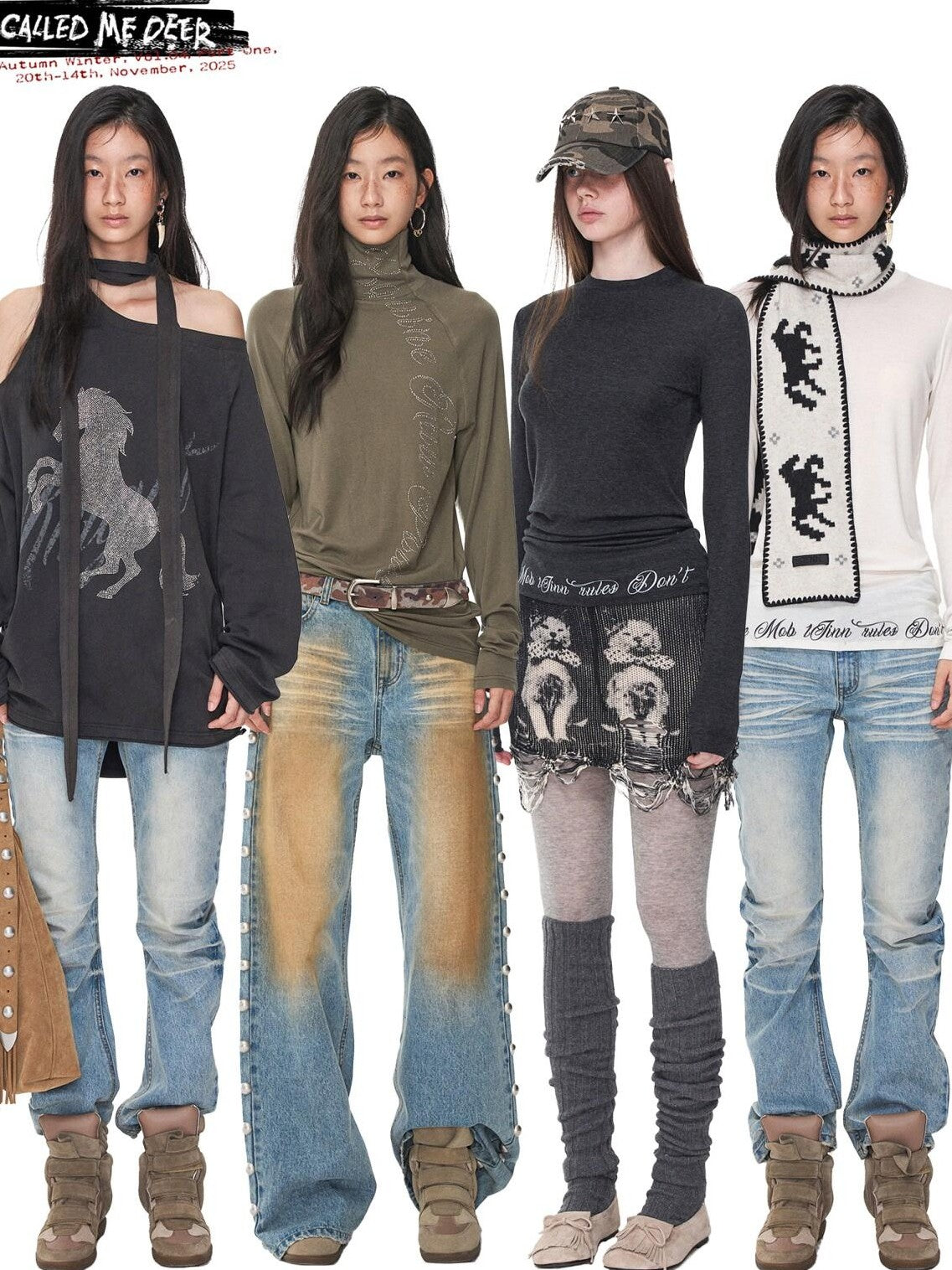 1JINN STUDIO Solid Crew Neck Sheer Hem Letter Print Women&