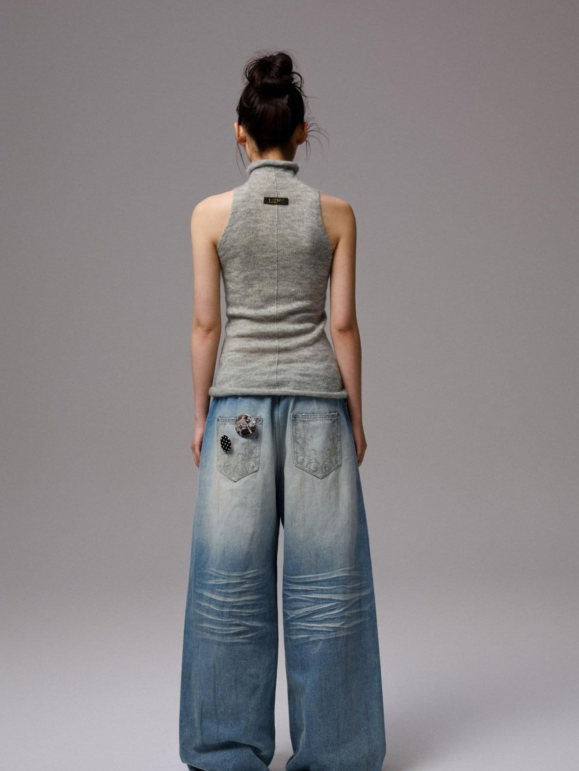 1JINN STUDIO Solid High Neck Cinched Waist Knitted Women&