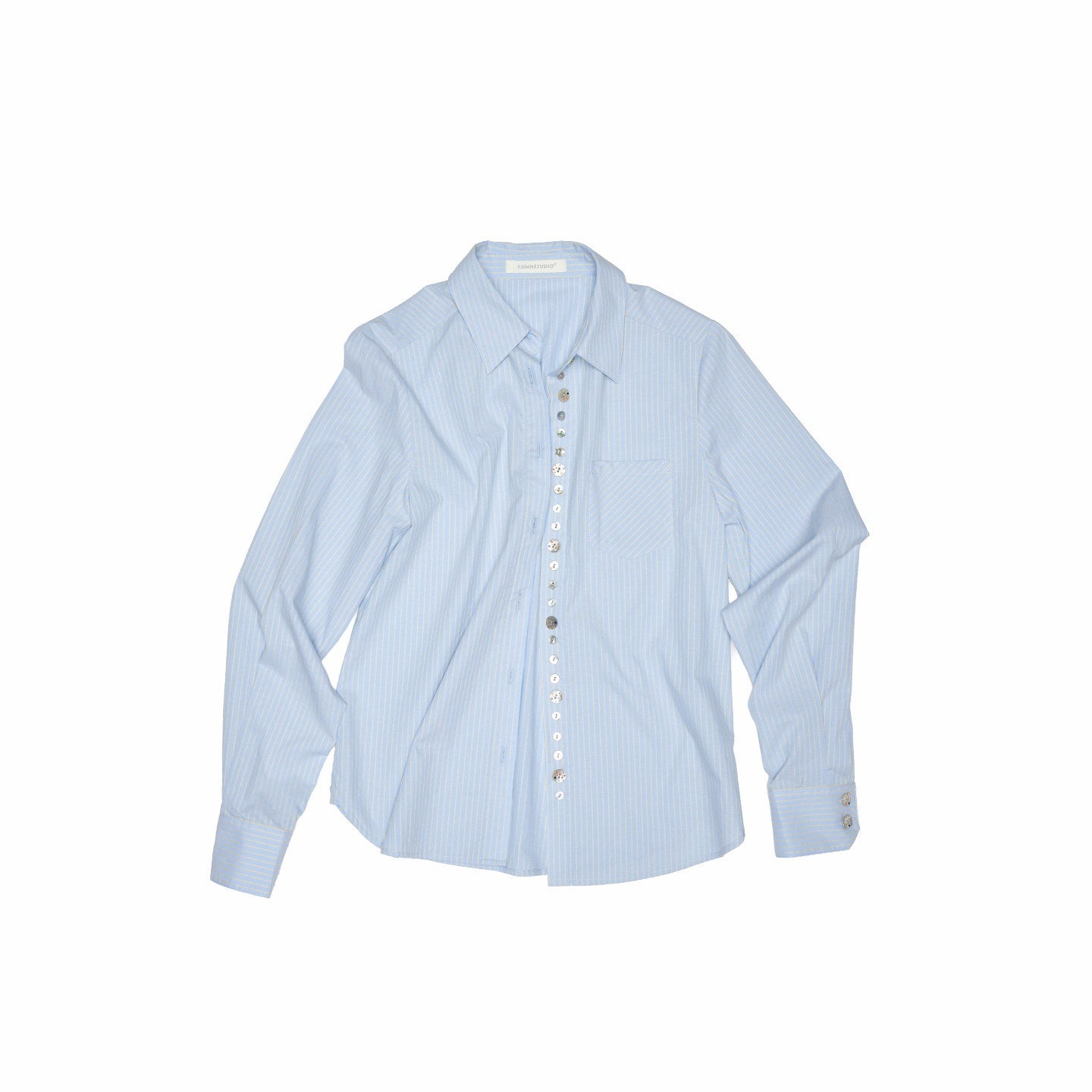 1JINN_STUDIO_Solid_Irregular_Shell_Button_Long_Sleeve_Slim_Fit_Women&