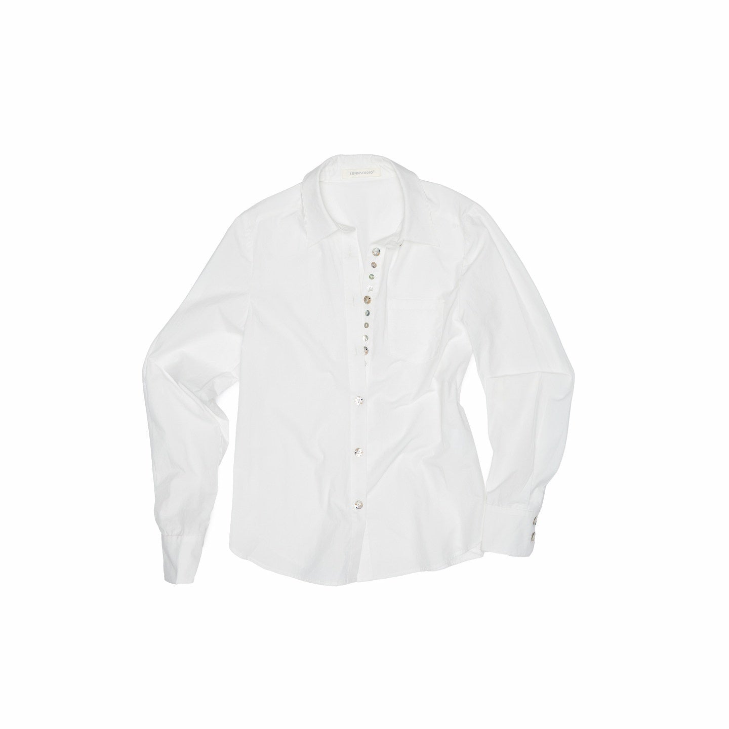 1JINN_STUDIO_Solid_Irregular_Shell_Button_Long_Sleeve_Slim_Fit_Women&