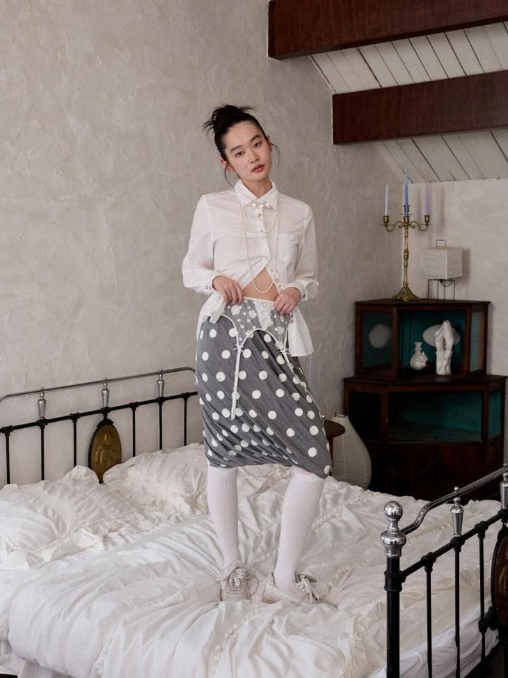 1JINN STUDIO Solid Irregular Shell Button Long Sleeve Slim Fit Women&