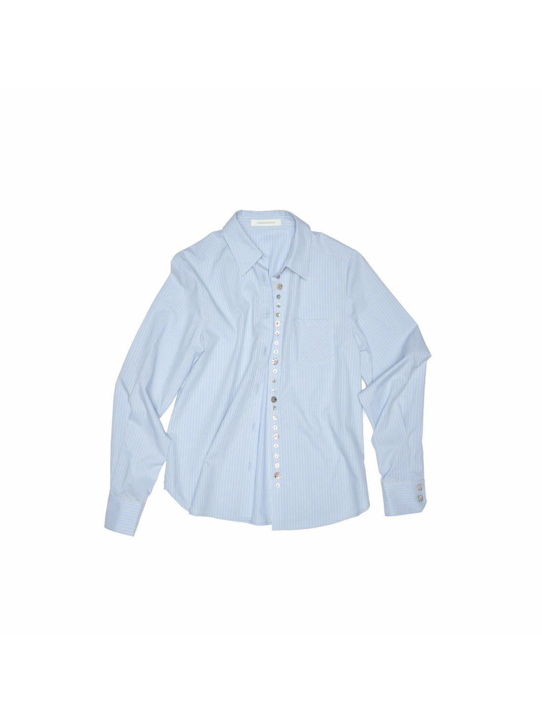 1JINN STUDIO Solid Irregular Shell Button Long Sleeve Slim Fit Women&
