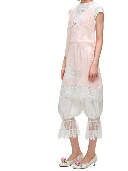 1JINN STUDIO Solid Lace Lantern Style Loose Drape Elastic Waist Women&
