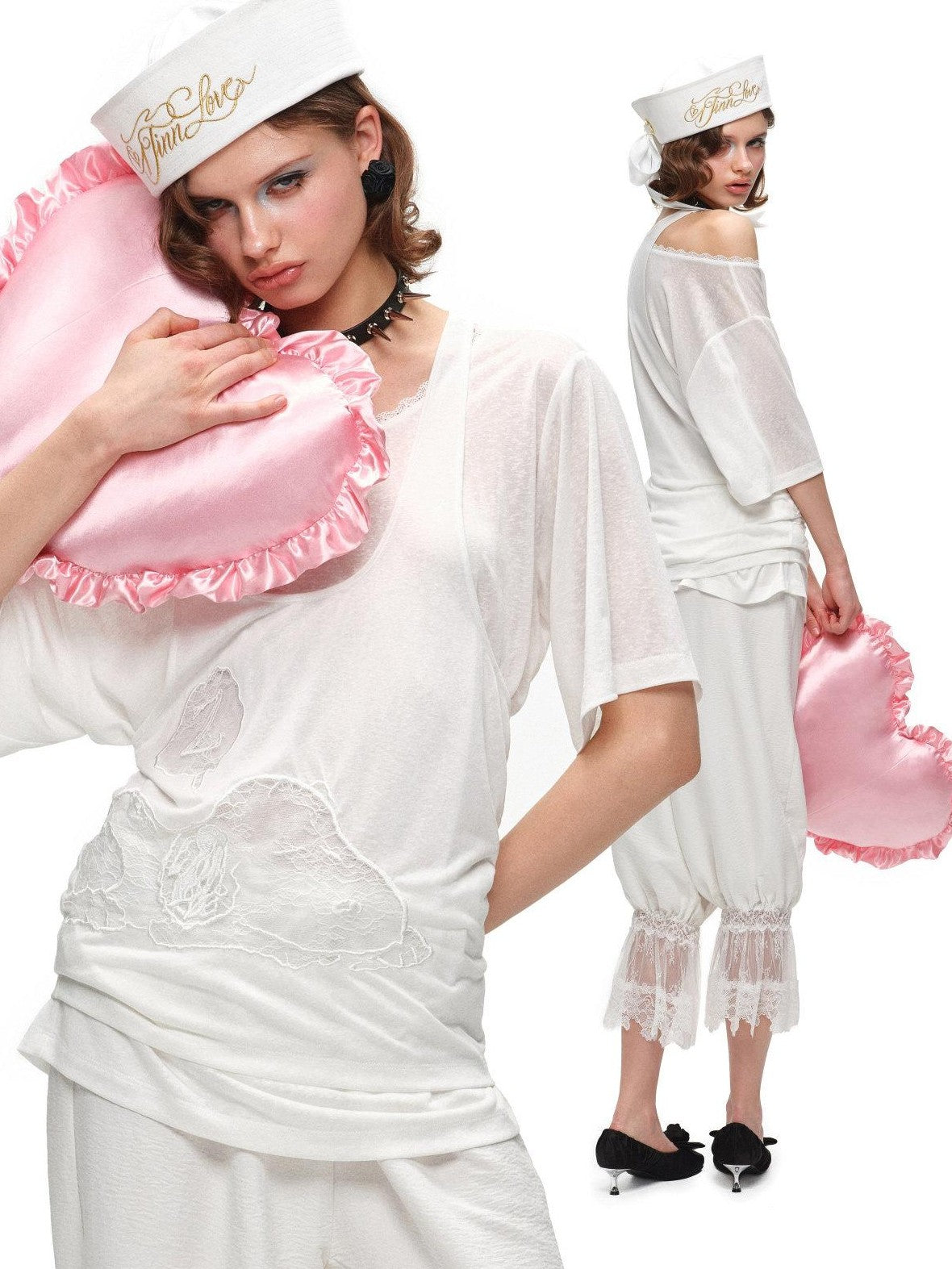 1JINN STUDIO Solid Lace Lantern Style Loose Drape Elastic Waist Women&