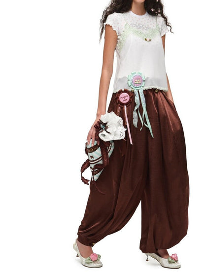 1JINN STUDIO Solid Loose Balloon Cuffed Ankle Lightweight Women&