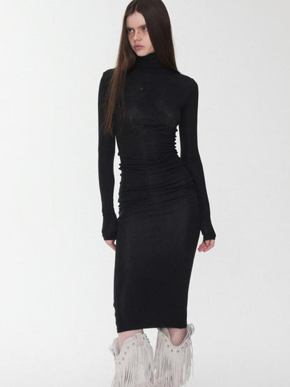 1JINN STUDIO Solid Rhinestone Mock Neck Slim Fit Women&