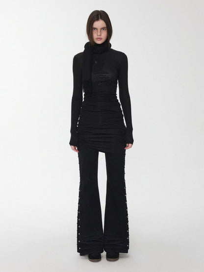 1JINN STUDIO Solid Rhinestone Mock Neck Slim Fit Women&