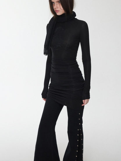1JINN STUDIO Solid Rhinestone Mock Neck Slim Fit Women&