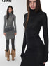1JINN STUDIO Solid Rhinestone Mock Neck Slim Fit Women&