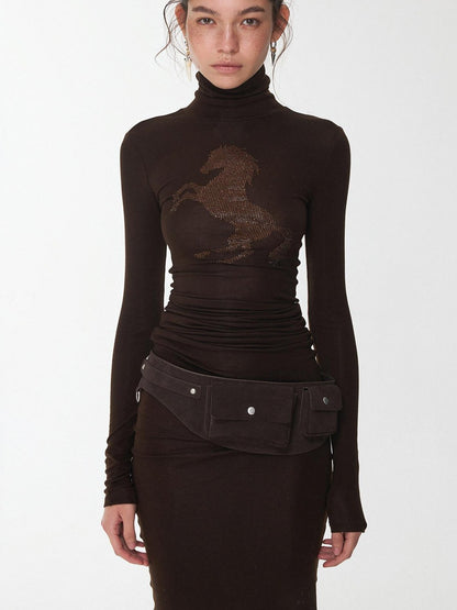 1JINN STUDIO Solid Rhinestone Mock Neck Slim Fit Women&