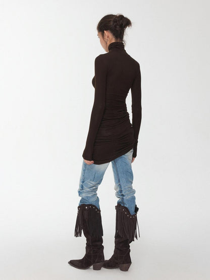 1JINN STUDIO Solid Rhinestone Mock Neck Slim Fit Women&