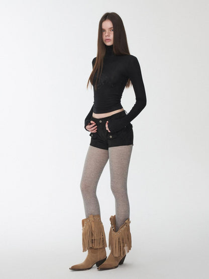 1JINN STUDIO Solid Rhinestone Mock Neck Slim Fit Women&