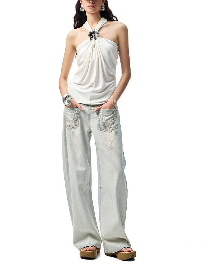 Solid Ruched V Knot High Stretch Women&