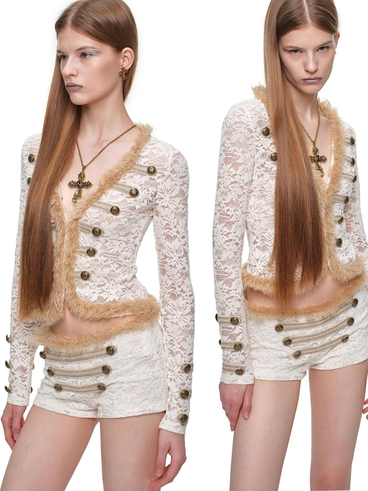 1JINN STUDIO Spliced Napoleon V-neck Slim Fit Long Sleeve Cardigan Women&