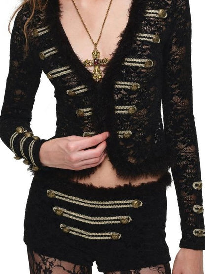 1JINN STUDIO Spliced Napoleon V-neck Slim Fit Long Sleeve Cardigan Women&