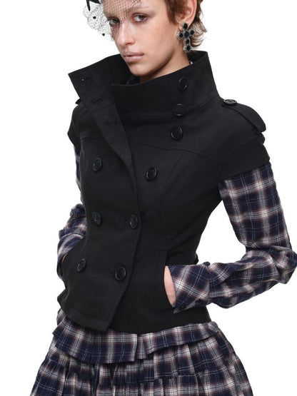 1JINN STUDIO Stand Collar Double Breasted Waist Cinched Slimming Women&