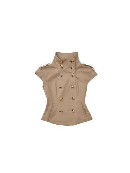 1JINN STUDIO Stand Collar Double Breasted Waist Cinched Slimming Women&