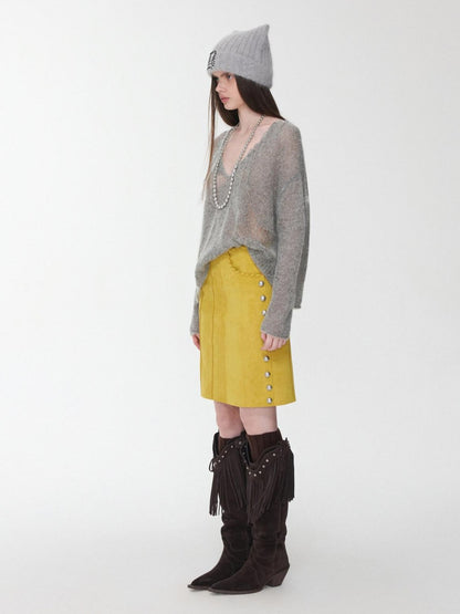 1JINN STUDIO Star Cutout V-neck Sheer Relaxed Knit Women&