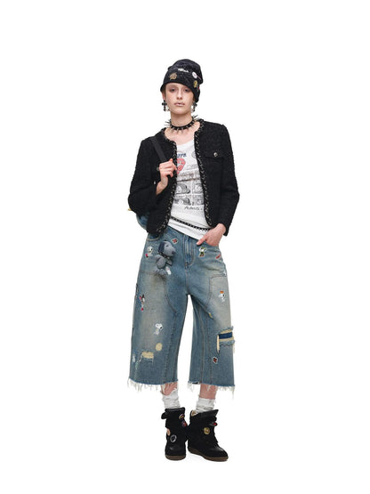 1JINN STUDIO Sticker Print Washed Distressed Women&