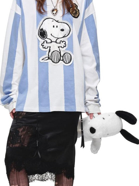 1JINN STUDIO Striped Applique Embroidery Retro Loose Women&