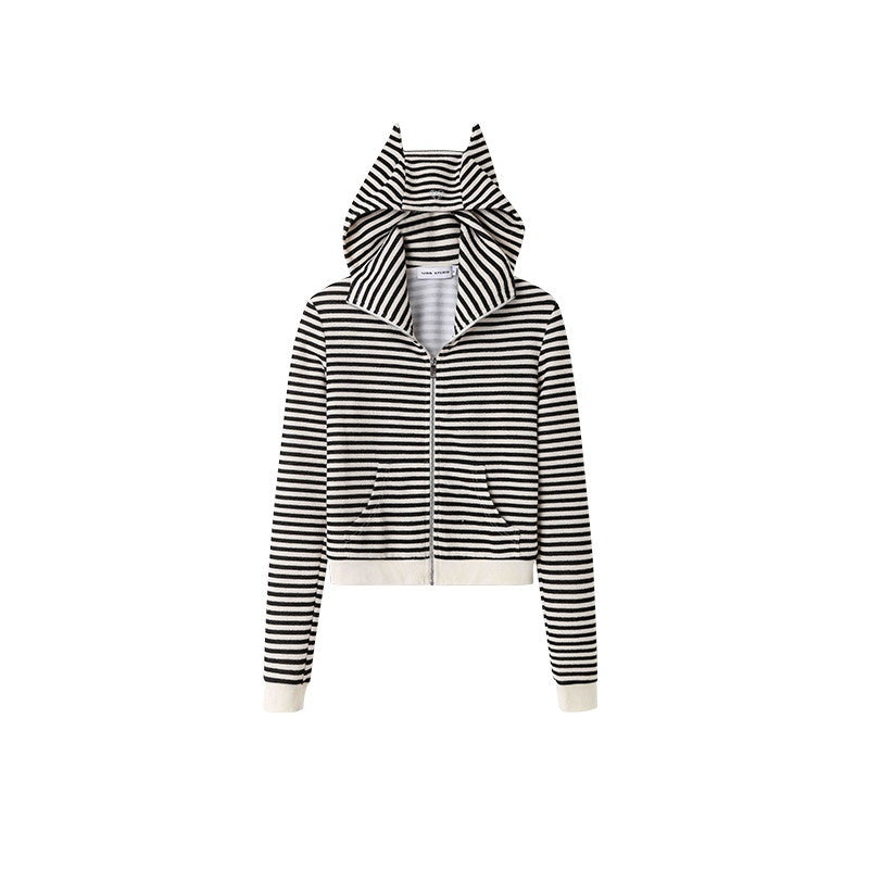 1JINN_STUDIO_Striped_Devil_Horn_Cropped_Slim_Hooded_Women&