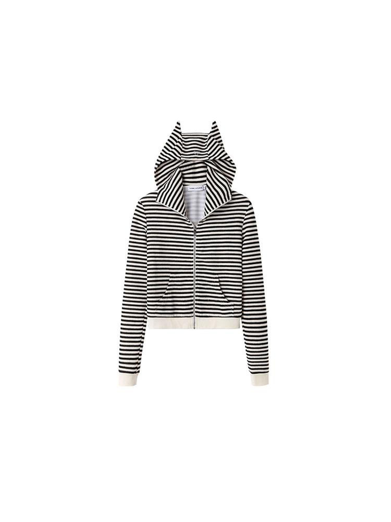 1JINN STUDIO Striped Devil Horn Cropped Slim Hooded Women&